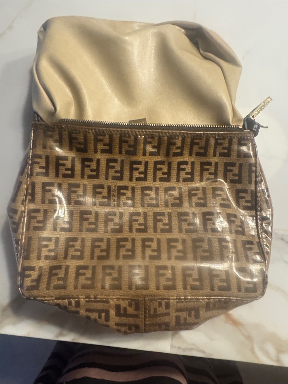 Fendi Brown Monogram  Bag with Beige leather interior